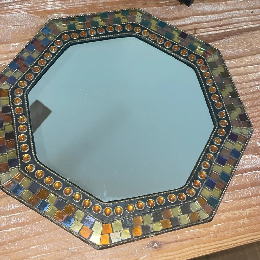 Party Lite Colorful Mosaic Fusion 12” Octagonal Wall Mirror or candle holder